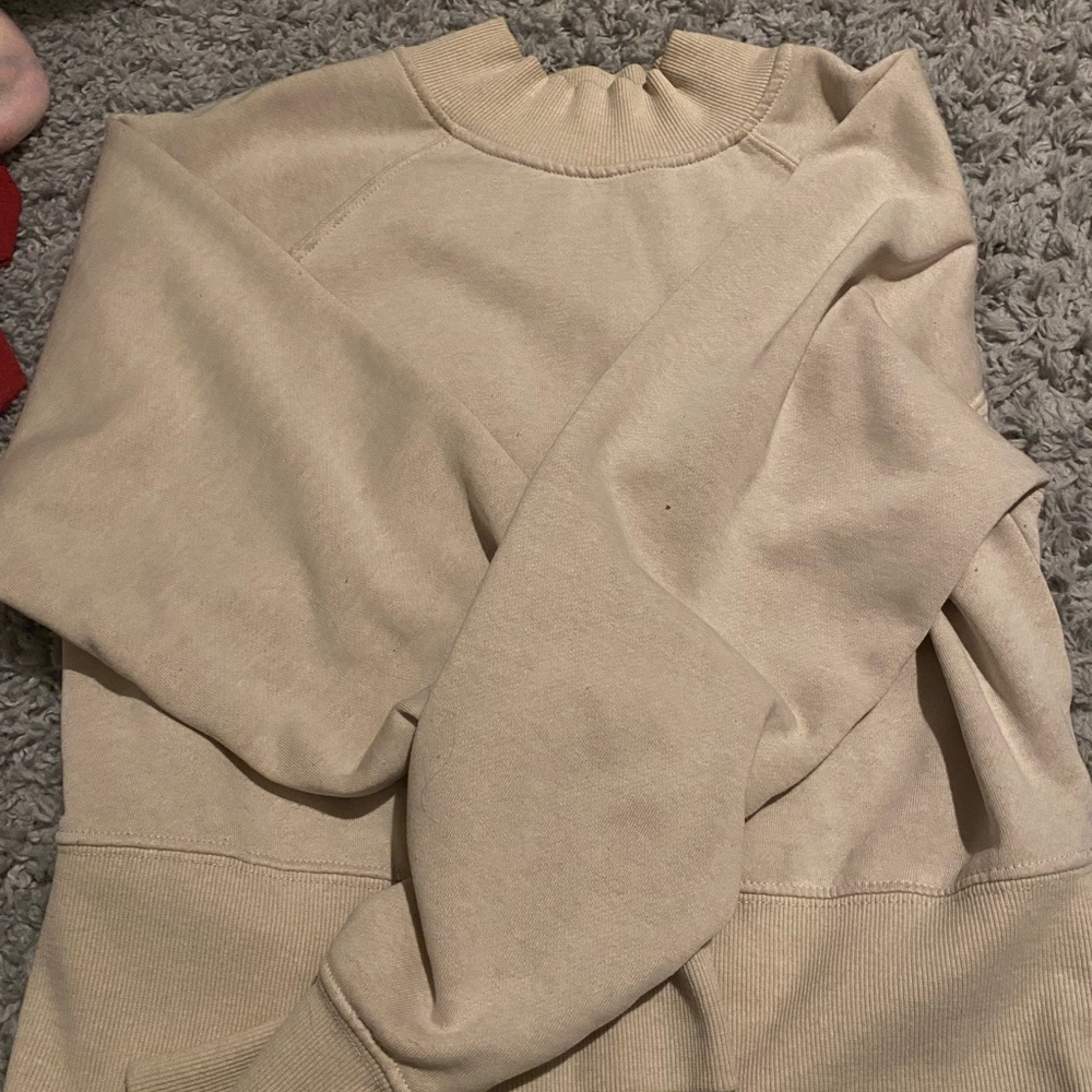 tan, hoodie, cuffed neck and arms, large, willing to negotiate
